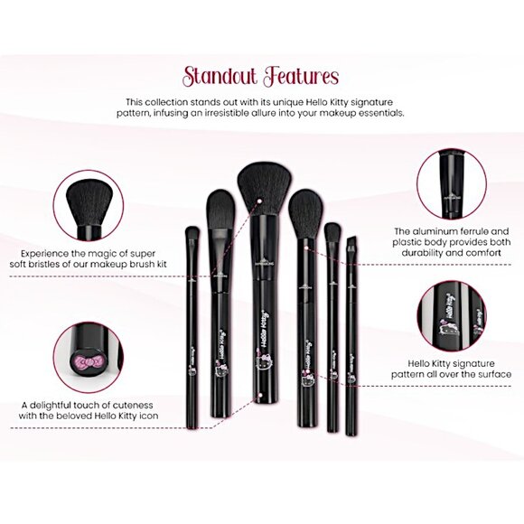 Impressions Vanity Sleek Black Hello Kitty "Just Slay" 6-pc Brush Set - Picture 5 of 6